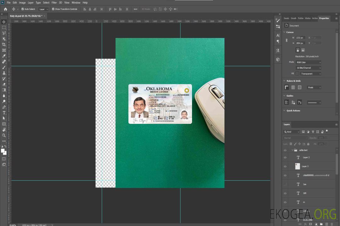 Modèle de permis de conduire USA Oklahoma au format PSD, entièrement modifiable (2020 – présent) photolook FRONT template